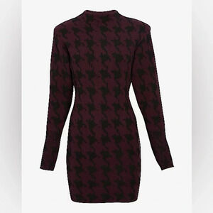 Purple houndstooth print long sleeve sweater dress